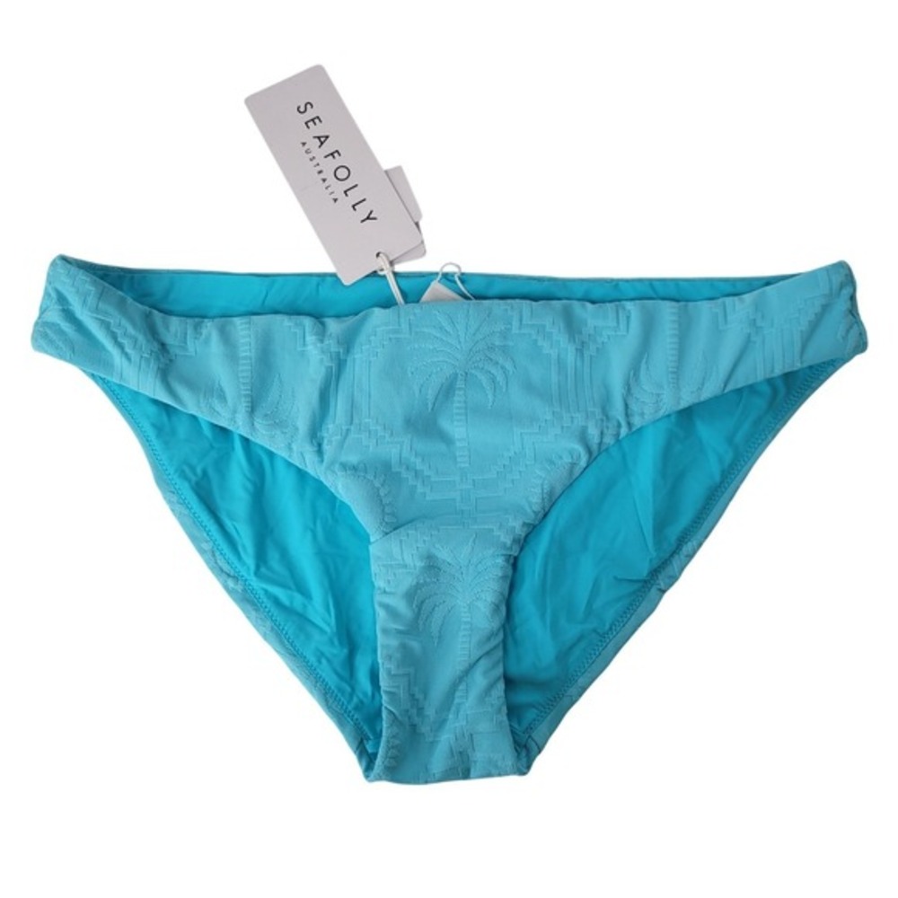Seafolly Australia‎ US 6 Blue Textured Palm Tree Hipster Bikini Bottom Swimsuit